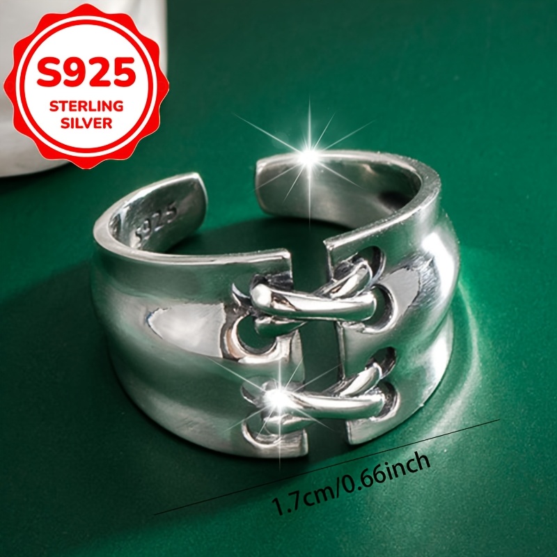 Women's S925 Pure Silver Heavy Retro Distressed Ring